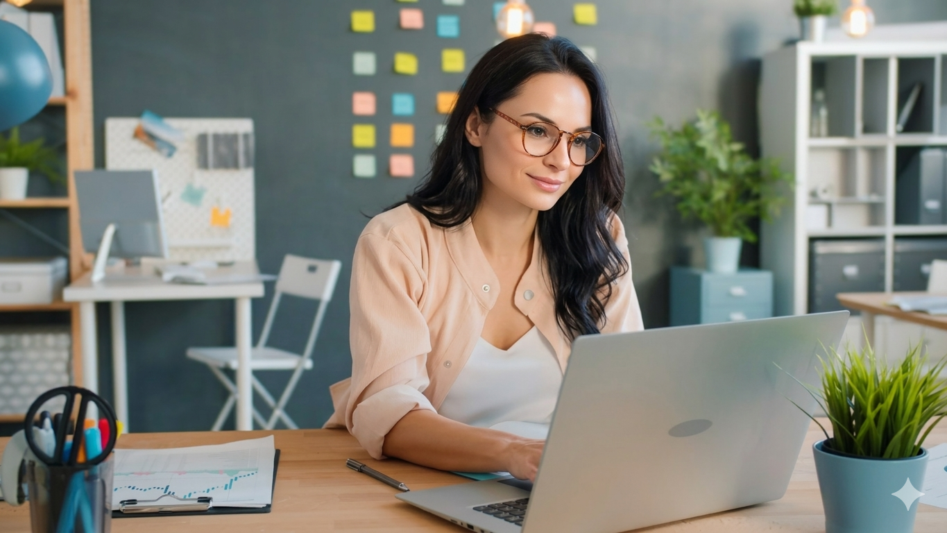 Profissional sorrindo em escritório moderno